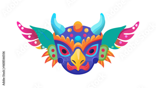 Colorful aztec mask vector illustration tribal ethnic design traditional art ancient culture graphic element icon