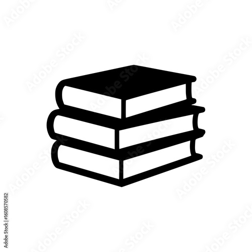 Stack of Three Books Silhouette Icon Isolated on White Background
