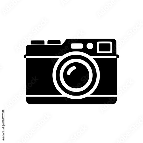 Black Camera Silhouette Icon Isolated on White Background
