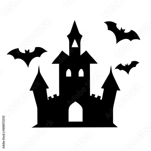 Halloween black castle haunted house cartoon silhouette