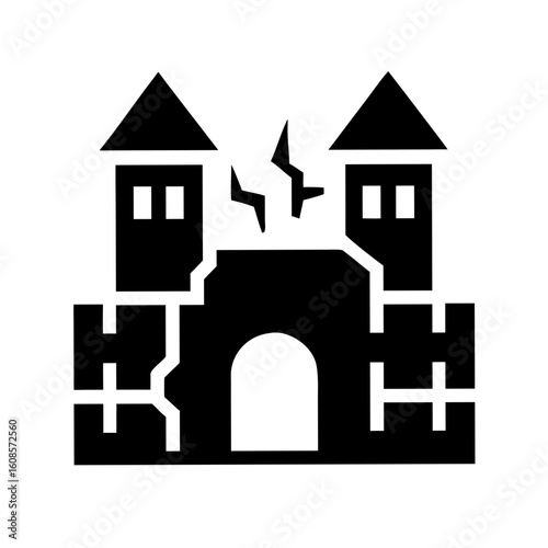 Halloween black castle haunted house cartoon silhouette
