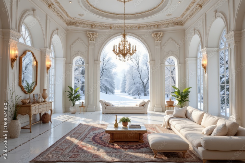 Fototapeta premium Luxurious Interior with Winter Landscape
