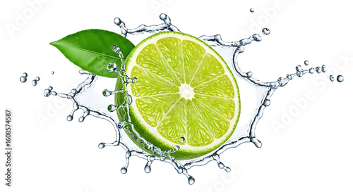 Lime Slice Splash isolated on a transparent background