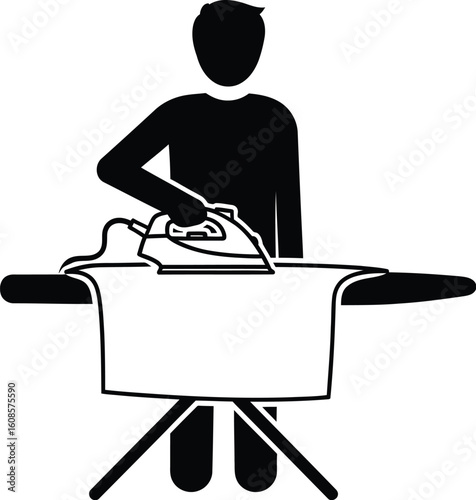 Vector art of a person is ironing clothes an ironing board