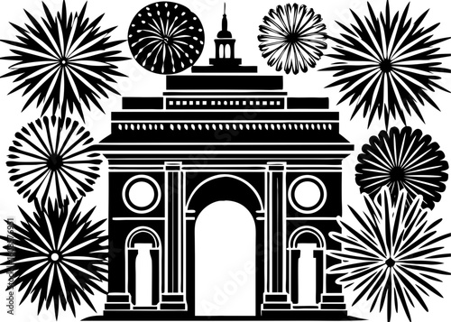 India Gate Fireworks Celebration Silhouette