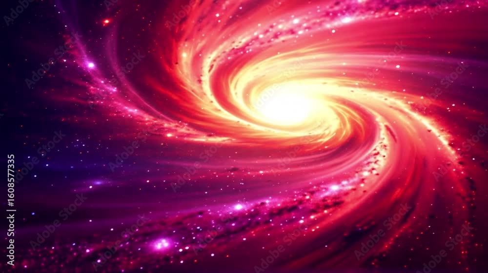 Cinematic Spiral Galaxy Rotating in Deep Space, Vivid Red and Magenta Swirl with Luminous Center Cinematic Spiral Galaxy Rotating in Deep Space, Vivid Red and Magenta Swirl with Luminous Center