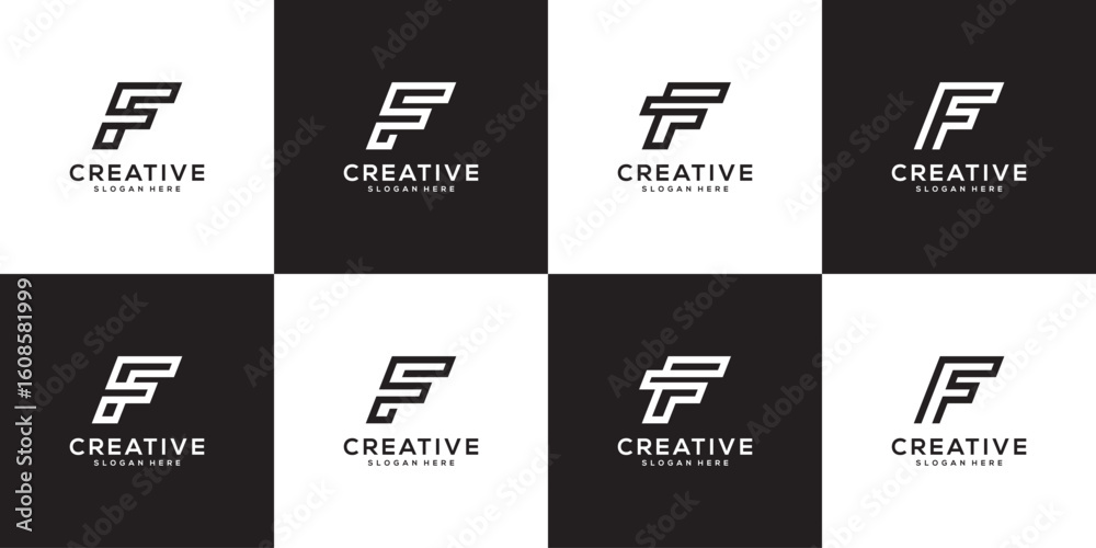 Fototapeta premium Set of initial letter F logo design template. icons for business of luxury, elegant, simple