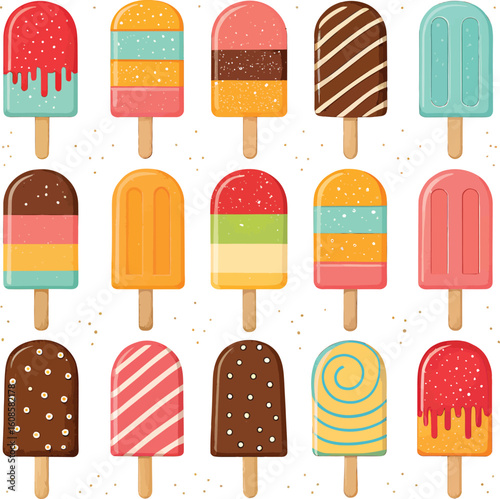 A delightful collection of colorful and sweet ice cream popsicles