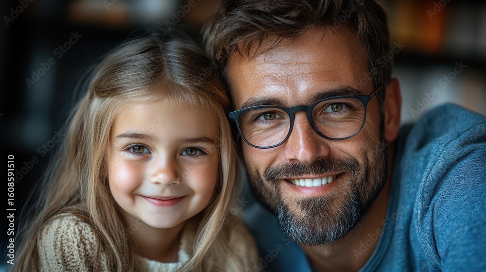 A smiling man and girl share a joyful moment together, showcasing a warm family bond. A smiling man and girl share a joyful moment together, showcasing a warm family bond.
