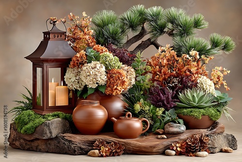 Wallpaper Mural Artistic pottery arrangement with autumn flowers high resolution image Torontodigital.ca