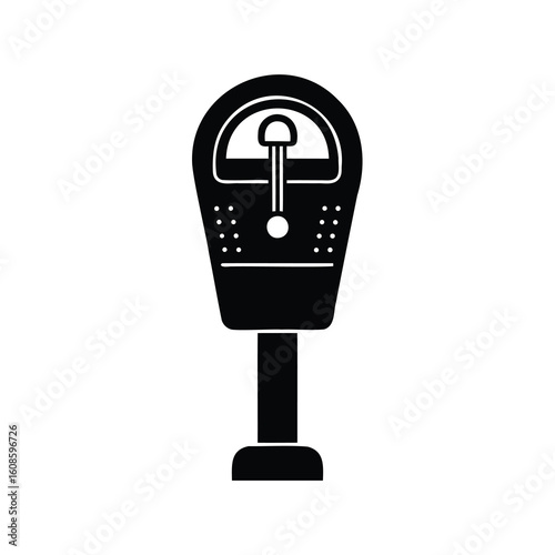 A vintage parking meter silhouette on a stark white background, simple yet nostalgic