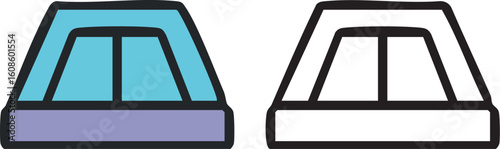 A colorful camping tent icon shown next to its black and white outline version.