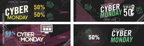 Cyber Monday banner set. Cyber Monday sale social media stories template design collection banner set.
