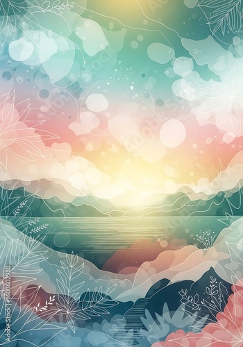 Watercolor Serenity: A dreamy landscape illustration evoking peace and tranquility