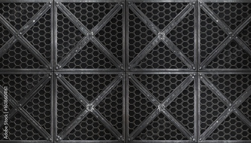 Seamless steel floor plate background texture. Tileable industrial rusted scratched metal grate.