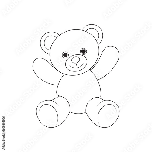 adorable teddy bear line art illustration with raised arms – perfect for kids coloring books, nursery art, and playful decor on white background