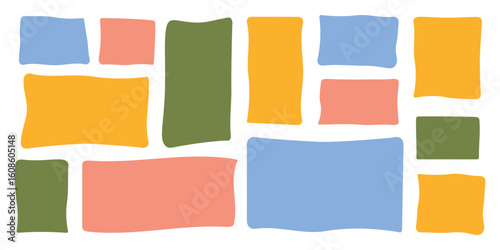 Vector wavy rectangles with grain texture, irregular colorful text boxes. Organic grunge text boxes, geometric shapes or empty speech bubbles. Rectangles for hand drawn notes. 