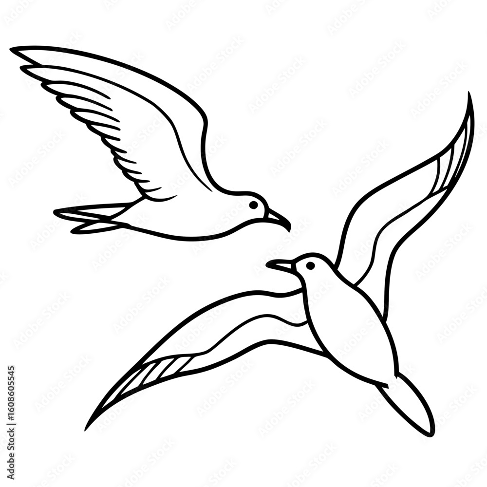 Obraz premium Elegant line art of two seagulls soaring in the sky