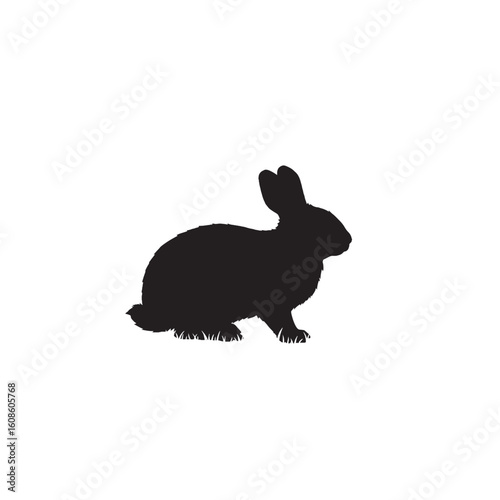 Rabbit in Yard Silhouette on White Background – Vector Illustration for Nature, Domestic Wildlife, and Springtime Serenity Themes