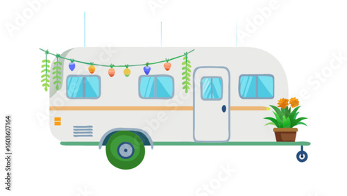 Cute camping trailer vector illustration for travel and outdoor adventure designs and vacation themed projects