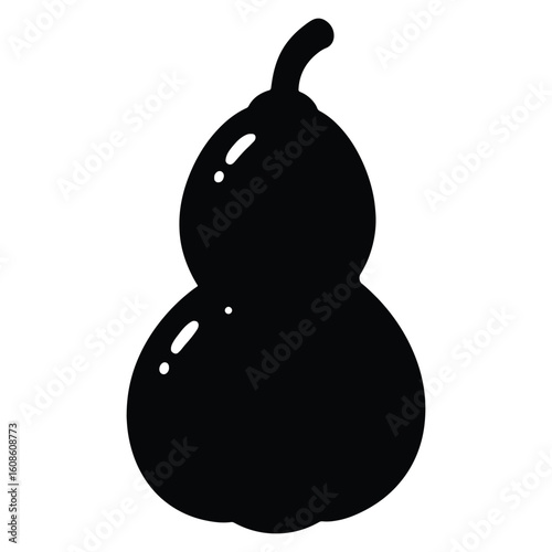 Black silhouette illustration of a calabash gourd on a clean white background isolated