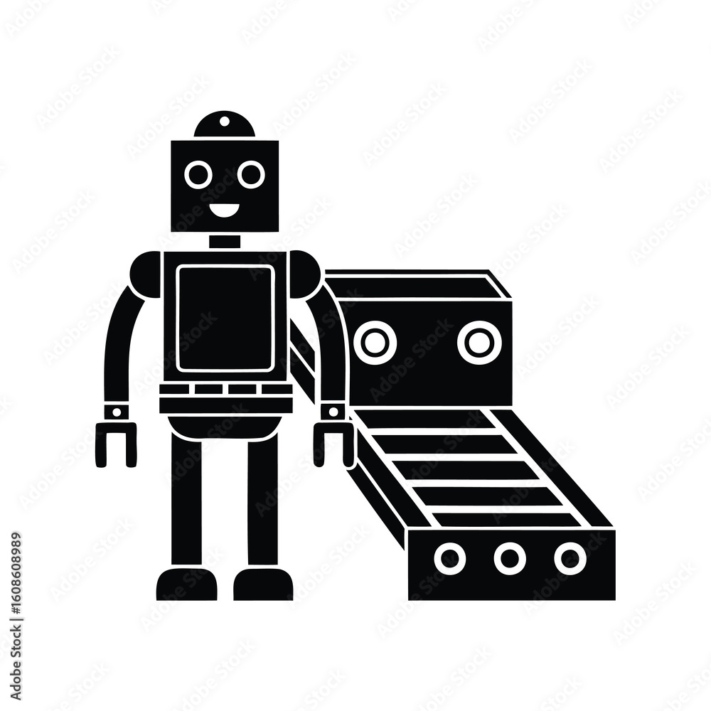 Fototapeta premium Retro Robot and Automated Conveyor Belt, A Symbol of Industrial Automation