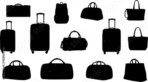 Luggage, travel silhouette icon set. suitcase, backpack, bag silhouette collection

