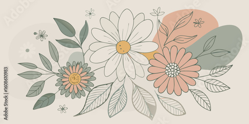 Elegant Floral Illustration with Muted Colors and Organic Shapes for a Calming and Natural Aesthetic Design Element