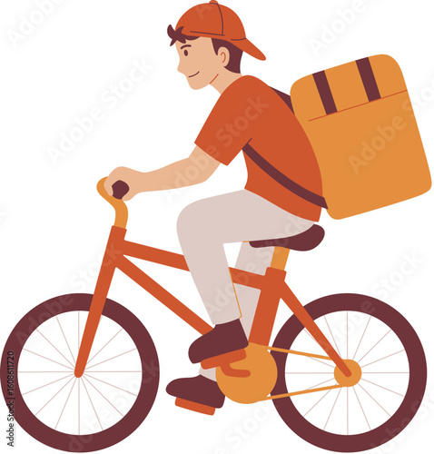 Delivery Man Riding Bicycle With Bag