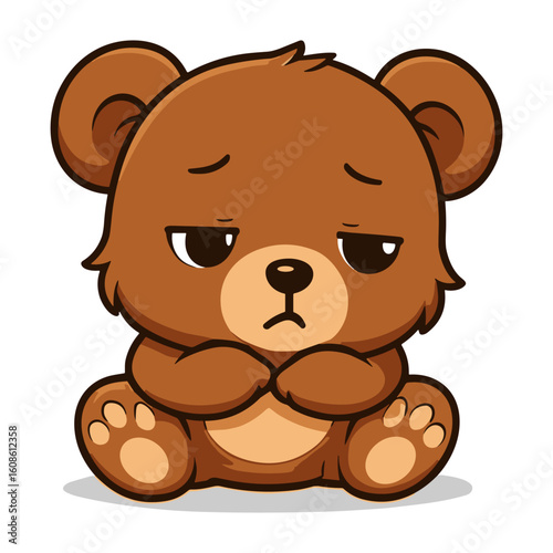 Cartoon brown bear sits sadly illustrations