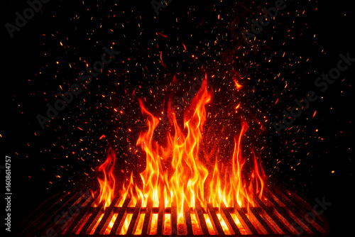 Barbecue Grill Backgrounds Web graphics. Dangerous flames flaring up during barbecue, fire about to break out.