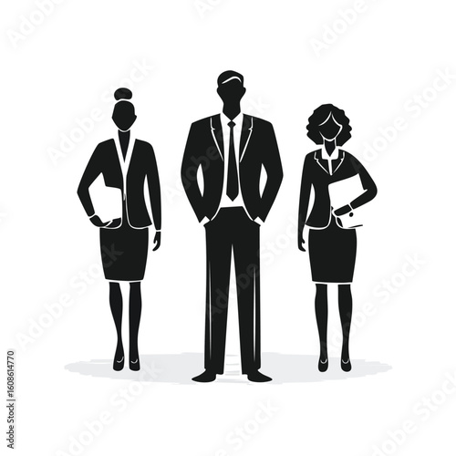 Confident business professionals standing together conveying teamwork and success