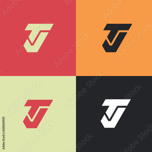 Modern and dynamic lettermark logo combining the letters 'T' and 'V' (or 'J') in a bold, angular geometric design. This versatile vector icon is ideal for media, technology, sports, gaming, or any.