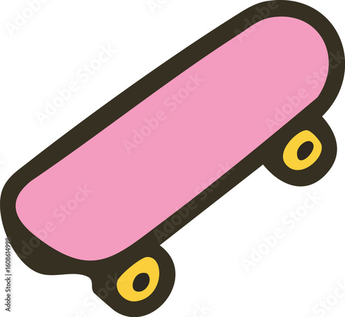 Pink Skateboard Cartoon Illustration.
