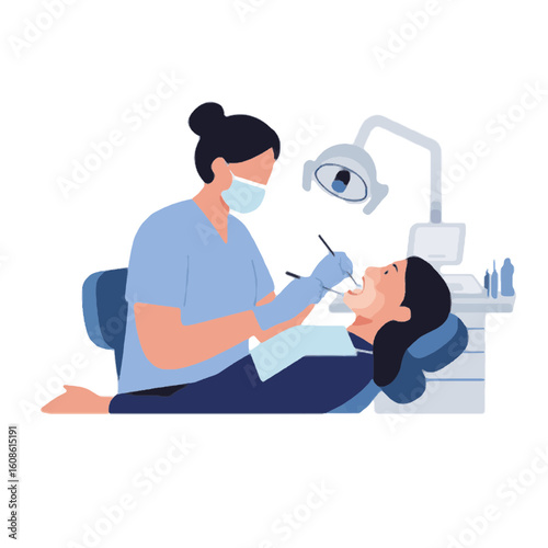 vector illustration of a dentist examining a patient