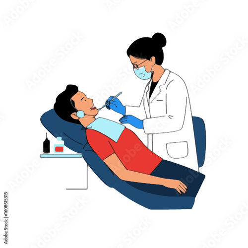vector illustration of a dentist examining a patient