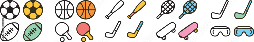 Obraz premium Sports Equipment Icons Collection Vector Illustration.