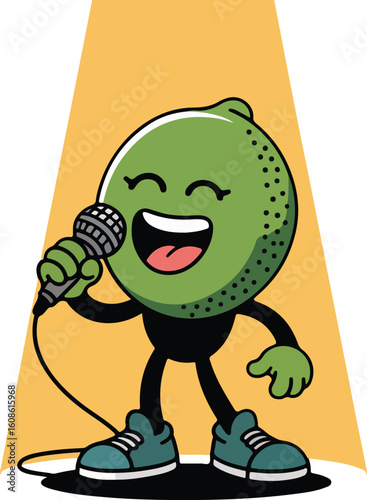 Singing Lime Mascot on Stage with a Microphone Transparent png vector