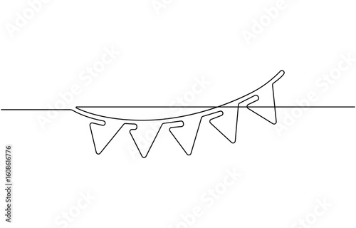 Continuous line art drawing buntings garland. Celebration party hand drawn flags, One line party garland sketch. Hand drawn elements.