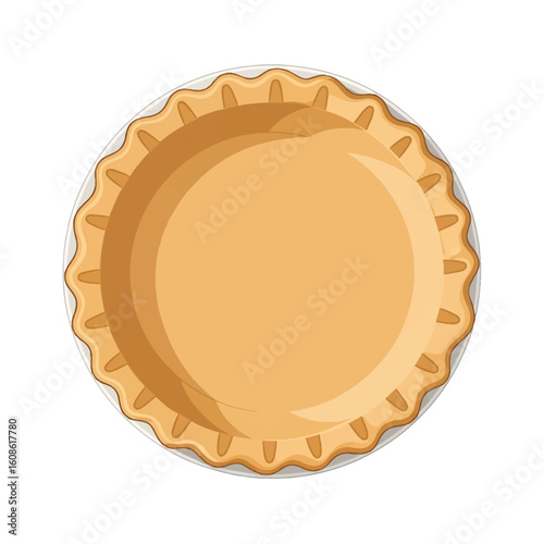 Golden Baked Empty Pie Crust in Metal Pan, Top View, Perfect Base for Autumn Desserts and Holiday Baking