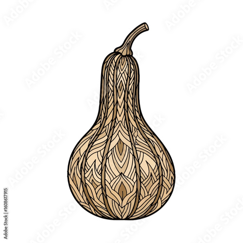 Ornate Autumn Gourd Vector Illustration for Fall Harvest & Thanksgiving Designs. Intricate Patterned Squash Art.