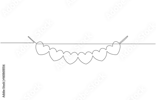 Continuous line art drawing buntings garland. Celebration party hand drawn flags, One line party garland sketch. Hand drawn elements.