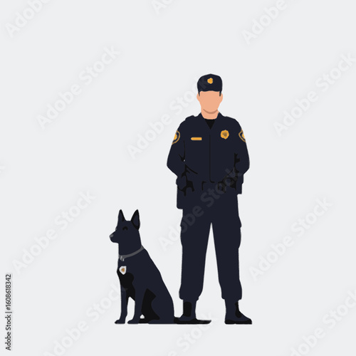 Vector illustration of police officer with a dog