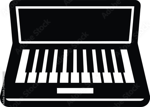 Laptop with piano keyboard silhouette isolated on transparent background