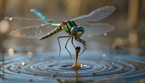 Dragonfly's Delicate Dance on Water's Surface