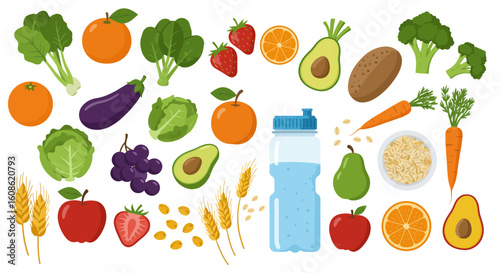 Fresh produce for a healthy lifestyle, vibrant fruits and vegetables offer nutritional value and fitness benefits