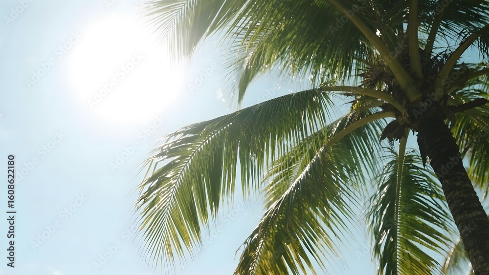 Naklejka premium Sunlight Filtering Through Palm Tree Leaves