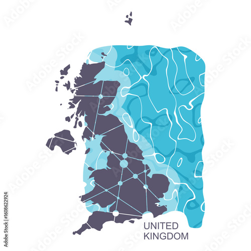Map of the Great Britain with part of ocean.