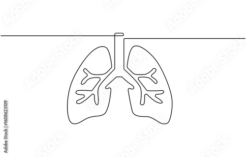 Simple continuous one line drawing of human lungs. Single line human, hand drawn and sketch style. for icons, symbols, signs or logos.