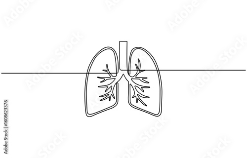 Simple continuous one line drawing of human lungs. Single line human, hand drawn and sketch style. for icons, symbols, signs or logos.